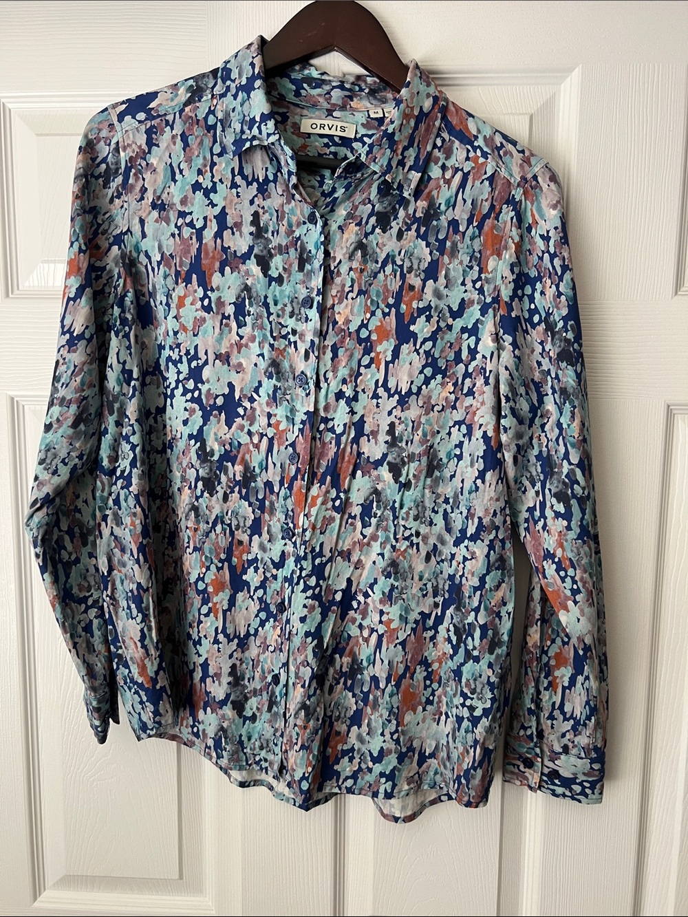 Orvis Multi-Color Abstract Floral Button-Down Blouse